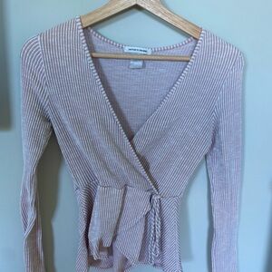 Striped Wrap Top with Tie